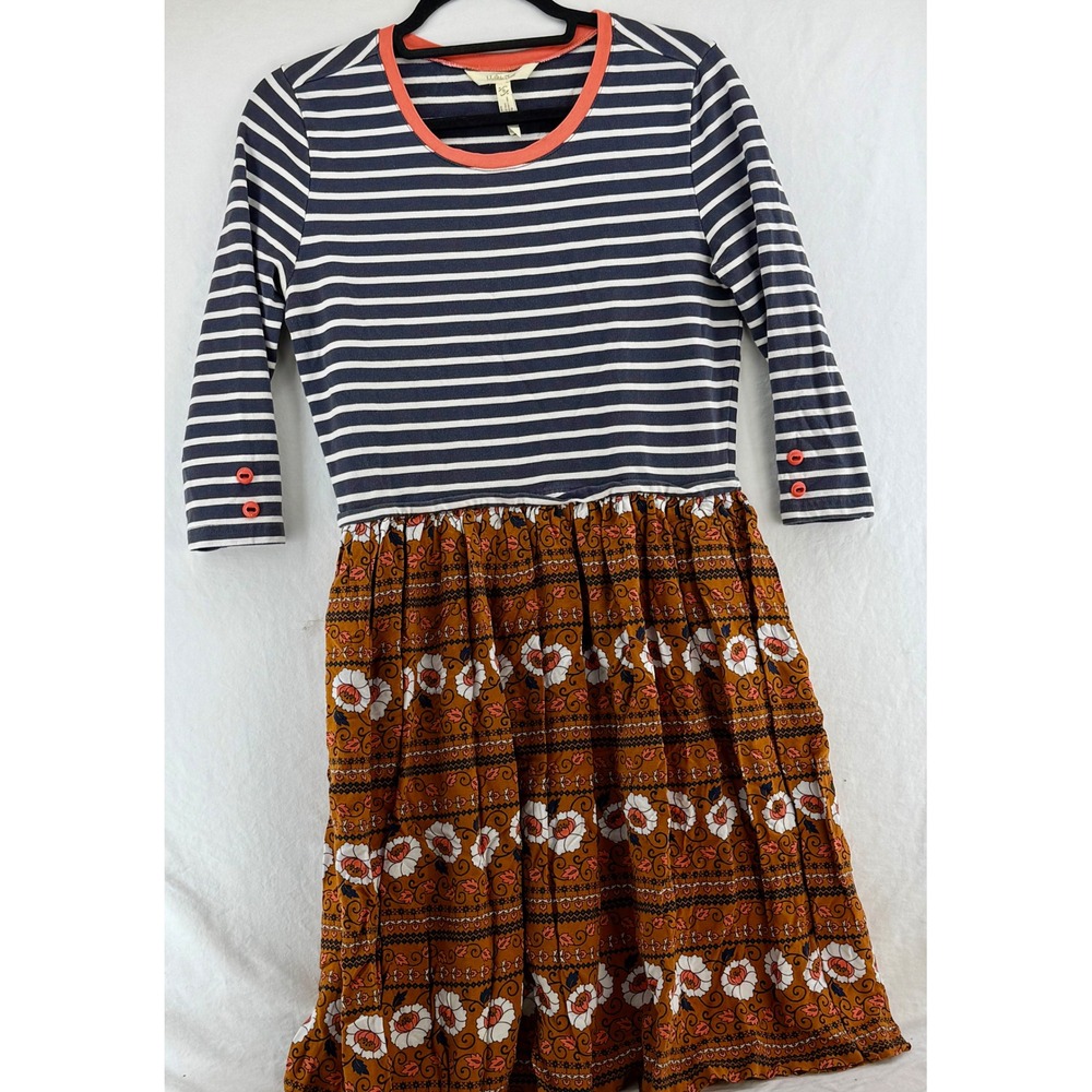 Matilda‎ Jane Womens Small Mixed Media Striped Floral Pockets Dress Navy Rust S